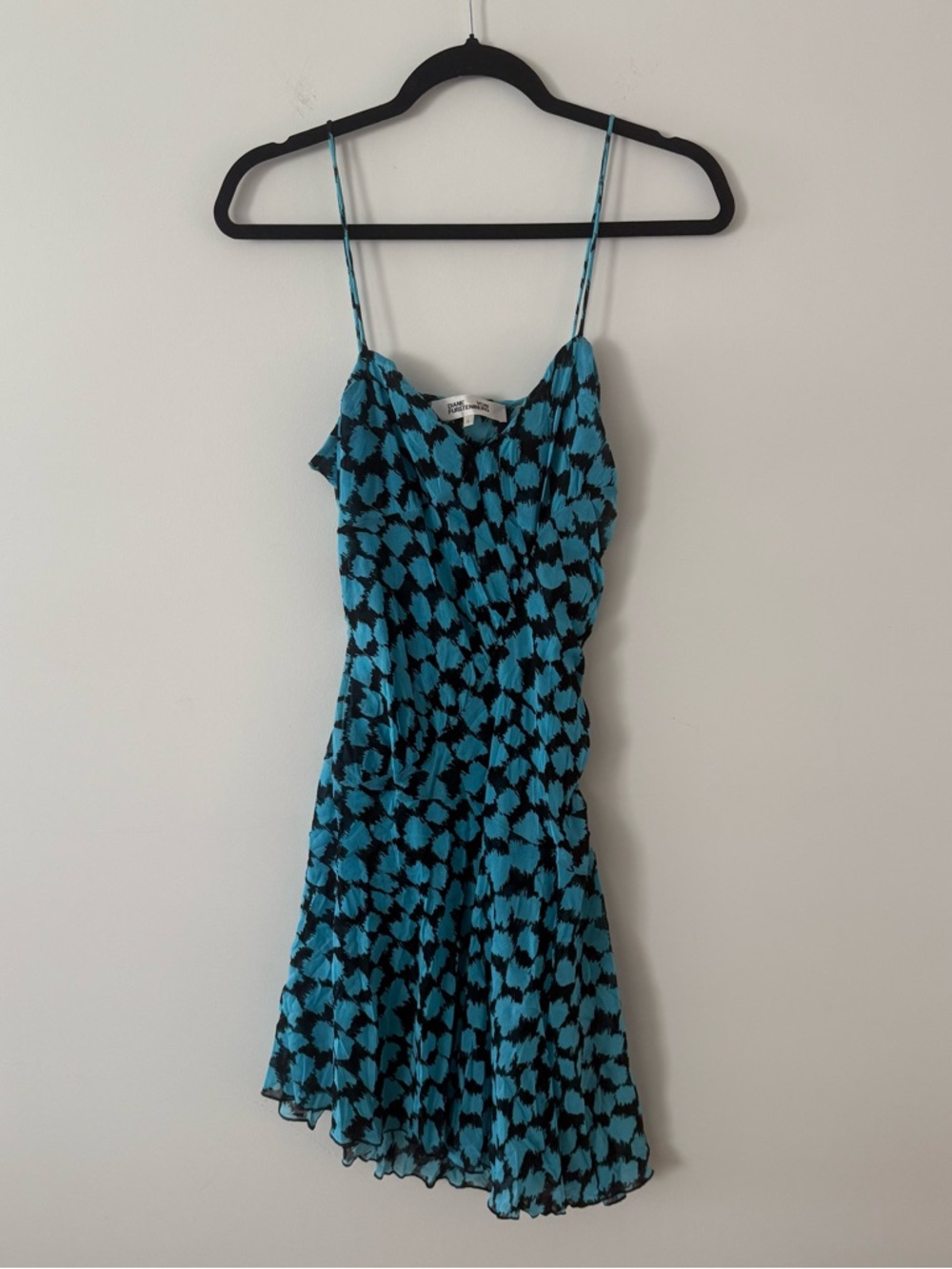 Diane Von Furstenberg Blue and Black Printed Mini Dress